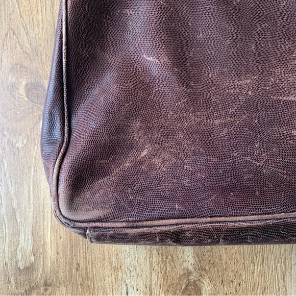 Vintage Holt Renfrew Brown Leather Tote Bag Snakeprint - Picture 5 of 9